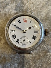 Vintage WW1 925 Sterling Silver Cased Swiss Movement Officers Trench Watch Runs