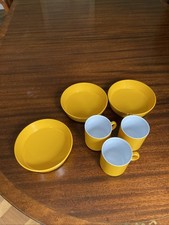 3 GAYDON Bowls With Matching Mugs. Cornflower Yellow.