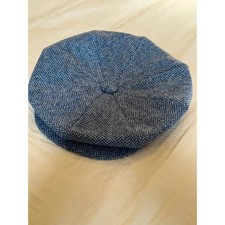 Lock & Co Hatters Blue Herringbone Wool Bakerboy Hat Size 7 5/8