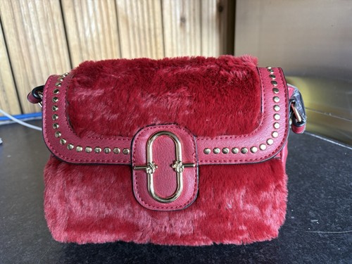 Red faux fur leather - faux,