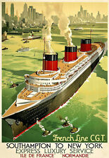 NORMANDIE  SOUTHAMPTON TO NEW YORK  Travel  Boat Cruise Liner Poster Print 