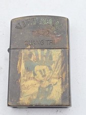 Vietnam war Quang Tri U.S. Army VINATGE Brass Zippo Lighter Mickey Mouse 1972