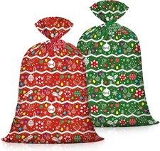 2 Pcs Extra Large Christmas Plastic Gift Bags 48"×36" Xmas Jumbo Green and red