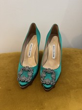 Original Designer Heels Manolo Blahnik Green Hagisi Satin Silk Heels (RRP £950)