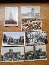 7 vintage photographic sepia and B&W postcards of religious buildings