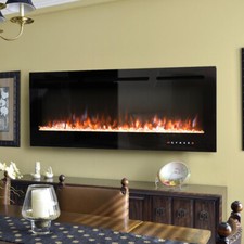 LED Wall Mounte Electric Fireplace 50" 80" Insert Flat Wallhung Fire Room Heater