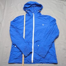 Jack Wills Raincoat Men's Medium Blue Hooded 100% Nylon Waterproof Jacket Coat