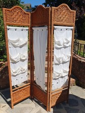 Brown Wicker Privacy Screen with White Fabric Organiser