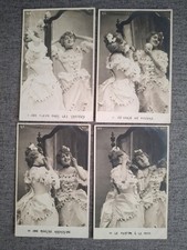Set of four French postcards of a pretty lady getting ready to go out c1900