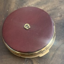 Vintage Powder Compact  Aigner Brown Leather Gold Tone Handbag Mirror Good