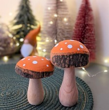 Wooden Orange Painted Mushroom