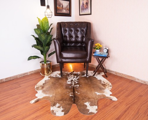 Natural cowhide rug brown and - brown,