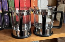 2 X BODUM GLASS/SILVER METAL/ PLASTIC HANDLE COFFEE CUP