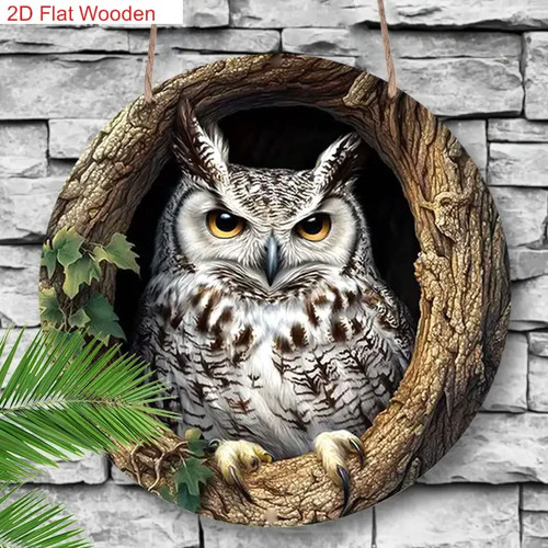 Wooden owl plaque garden - owl, wall