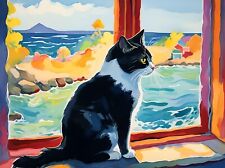 Cat in the window greeting card  Blank Birthday Get Well Missing You Cats Sorry