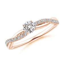 ANGARA 0.32 Ct Diamond Twist Shank Engagement Ring with Accents in 14K Gold