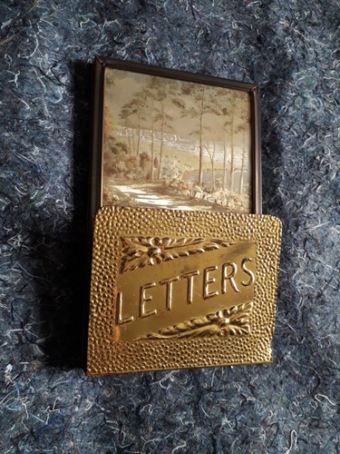 Vtg antique brass wood plaque - vtg,