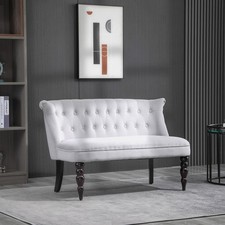 Velvet-Feel French Inspired Two-Seat Lounger Couch w/ Wood Frame Vintage Grey