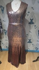 Stunning Burgundy Gold Ombre Sequin Slit v neck maxi party dress, Sosandar 16