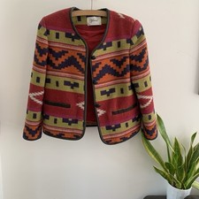 Aztec Boho Jacket Vintage 12 14 Boxy Ethnic Multi Coloured Lime Pink Red Sonneur