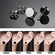 Black Round Stud Stainless Steel Ear Studs Earrings Men Women *UK*