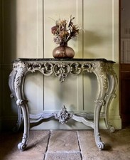 Vintage French Rococo Italian Marble Top Washstand Hall Dressing Console Table