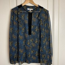 L.K. Bennett Silk Blouse Womens Size UK 16 Blue Floral Cami Long Sleeves Smart