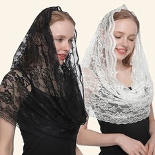 Lace Embroidered Mantilla Veil for Weddings Church Events Chapel Length 53-55cm
