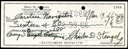 Casey stengel jsa coa signed - coa,