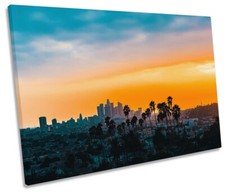 Los Angeles Skyline Sunset Print CANVAS WALL ART Picture Orange