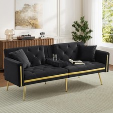 Modern Velvet Sofa Bed 2 Seater Click Clack Sofa Settee Recliner Couch Black