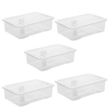 5 x 32 Litres Large Storage Box With Lids Home Underbed Clear Plastic - UK Made 