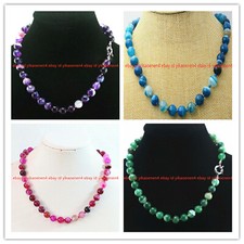 6/8/10/12/14mm Mutil Color Striped Agate Round Gemstone Beads Necklace 18" AAA
