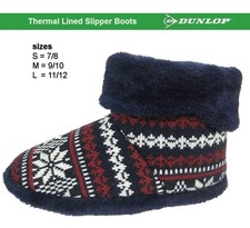 Dunlop Men's  Warm Lined  Fairisle Knit Boot Slippers NAVY-  POST FREE
