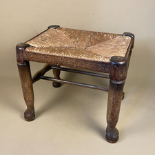 Antique Wooden Foot Stool Woven Wood Cottage Furniture Brown Straw Rectangle