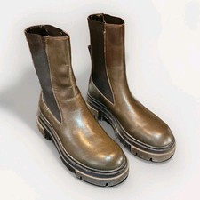 Stylish ZARA Khaki Leather Chunky Chelsea Ankle Boots UK6 EU39 RARE