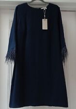 Coast Feather Detail Long Sleeve Bodycon Dress in Navy Size UK14