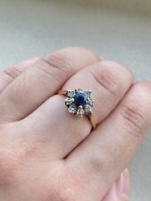 9ct Solid Gold Natural Sapphire and Diamond Ring 375 Vintage Antique Ring UK