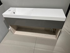 800MM CLOAKROOM BASIN UNIT VANITY WHITE OAK / GREY GLOSS EX DISPLAY