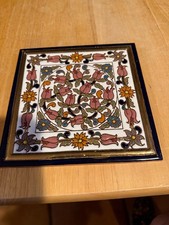 Hand-Painted Ceramic Trivet Tile Spain Moorish Floral Design 6" SQUARE
