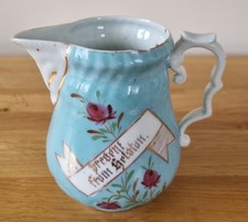 Vintage German blue cream milk jug "A present from Helston"