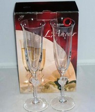 2 GERMAN SCHOTT ZWIESEL GLASS HEART STEM CHAMPAGNE FLUTE PROSECCO WINE GLASSES