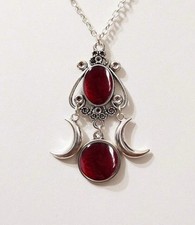 Pagan Gothic Wicca Stainless Steel Silver Triple Moon & Goddess Celtic Necklace