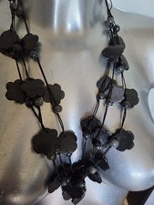 Vintage Antique Carved Triple Chain Prayer Beaded Necklace String Beads Coconut