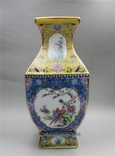 Chinese Cloisonne Porcelain handwork painting flowers Vase w Qianlong Mark 22528