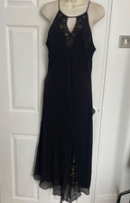 Vintage J Taylor Slip Dress Size 18 Black 100% Silk Debenhams Bias gown Beaded