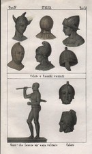 1840 - Italy Italian Militaria Military Helmets Soldiers Armor Lithograph