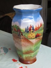 Vintage 1930s Newhall Pottery Hanley Merrie England 8" Octagon Vase 20cm