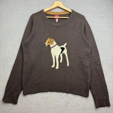 JOULES Jumper Women UK 16 Chunky Knit Dog Jack Russell Terrier Intarsia Wool Ble