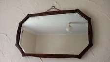 Beautiful Vintage Wooden Framed Art Deco Mirror -Bevelled Edge -Original Chain